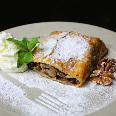 Old Bohemian strudel with vanilla sauce