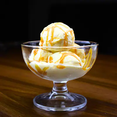 Vanilla ice cream with a topping of your choice