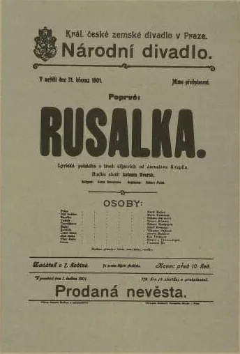 Poster for the first performance of the opera Rusalka at the National Theatre, 1901