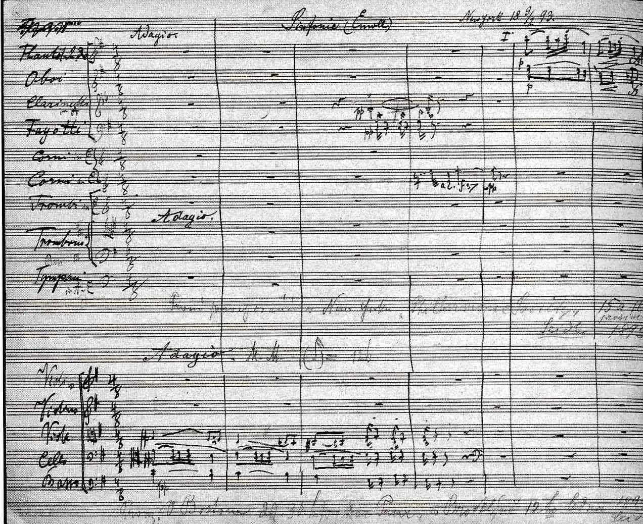 First page of the autograph score of Symphony No. 9, From the New World, 1893