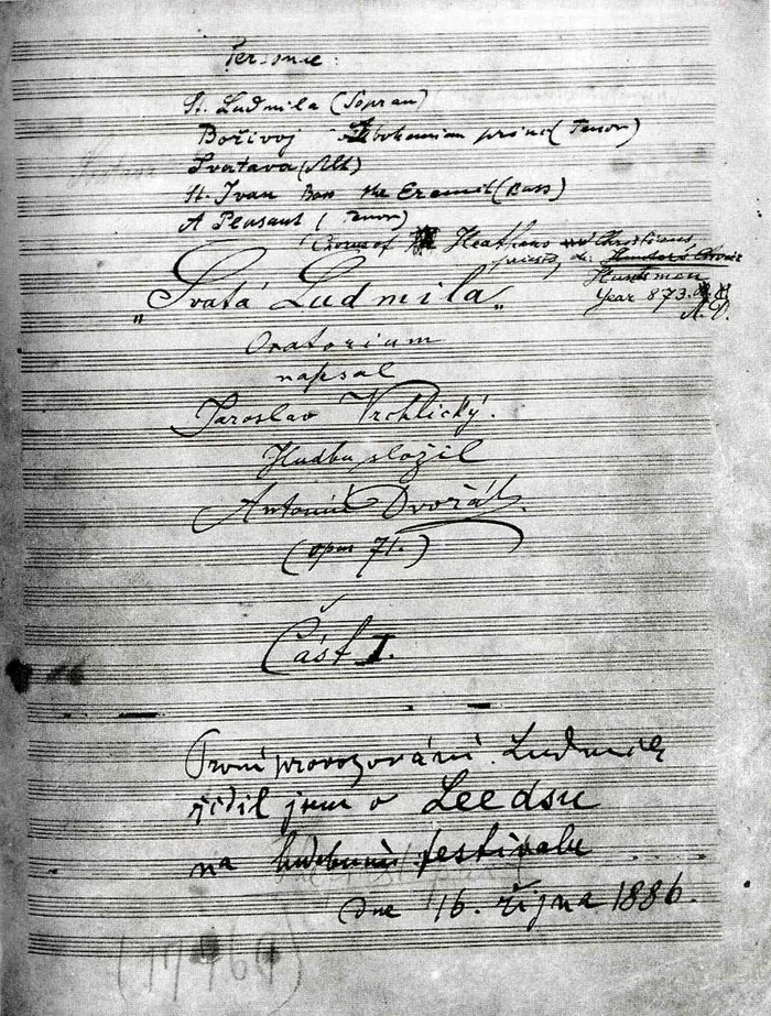 Title page of the autograph score of the oratorio St Ludmila, 1886