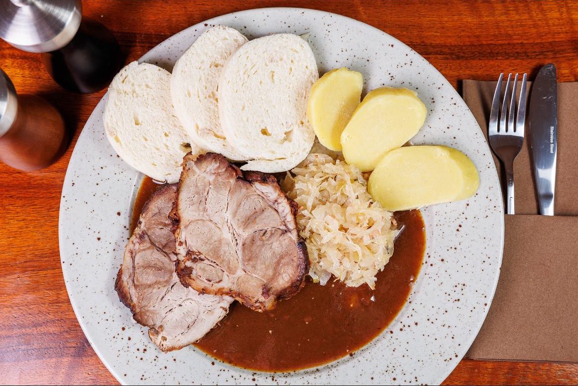 Vepřo knedlo zelo: roast pork with dumplings and cabbage