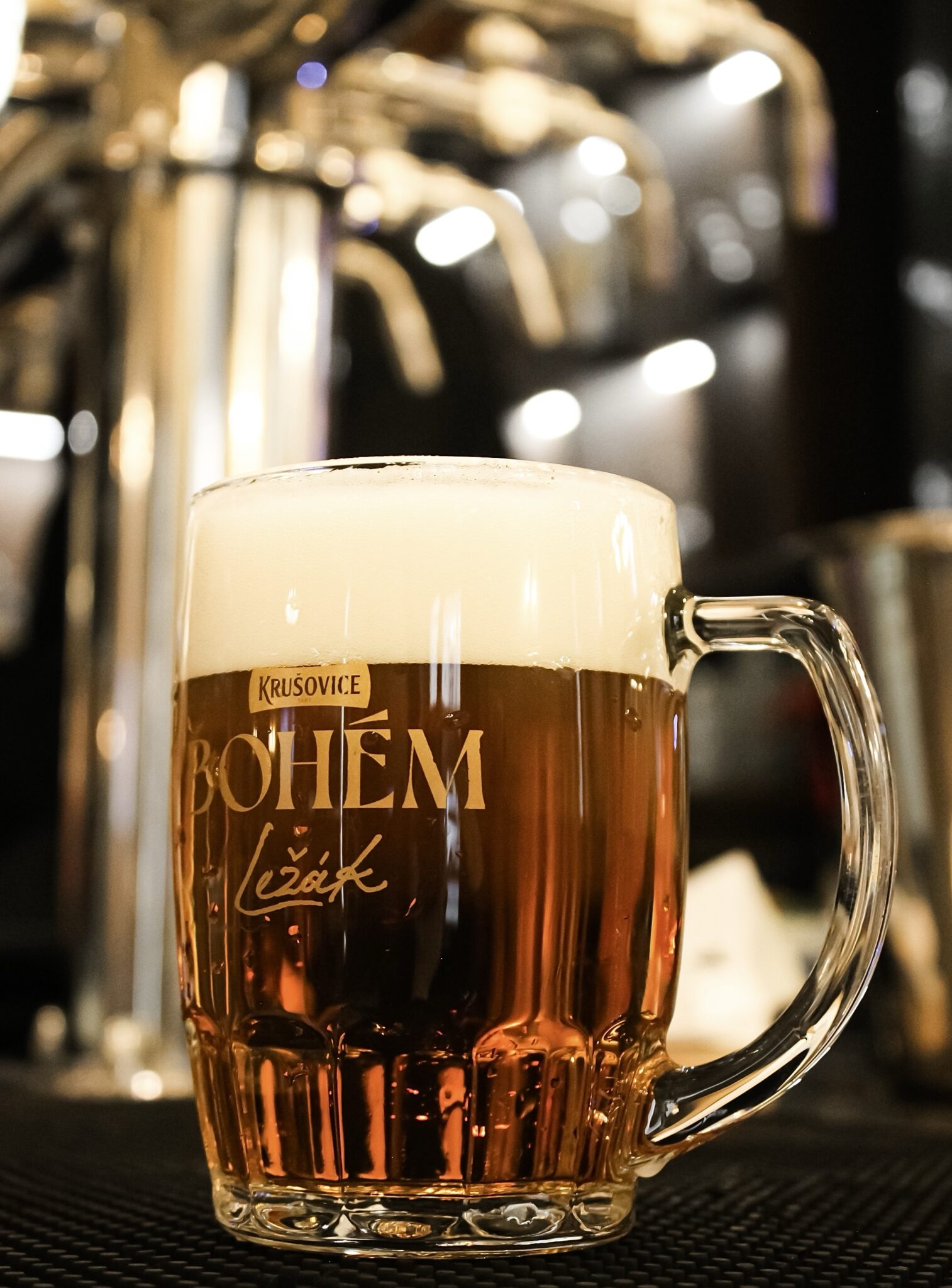 A glass of fresh Bohem tank beer at the A. Dvořák restaurant in Prague