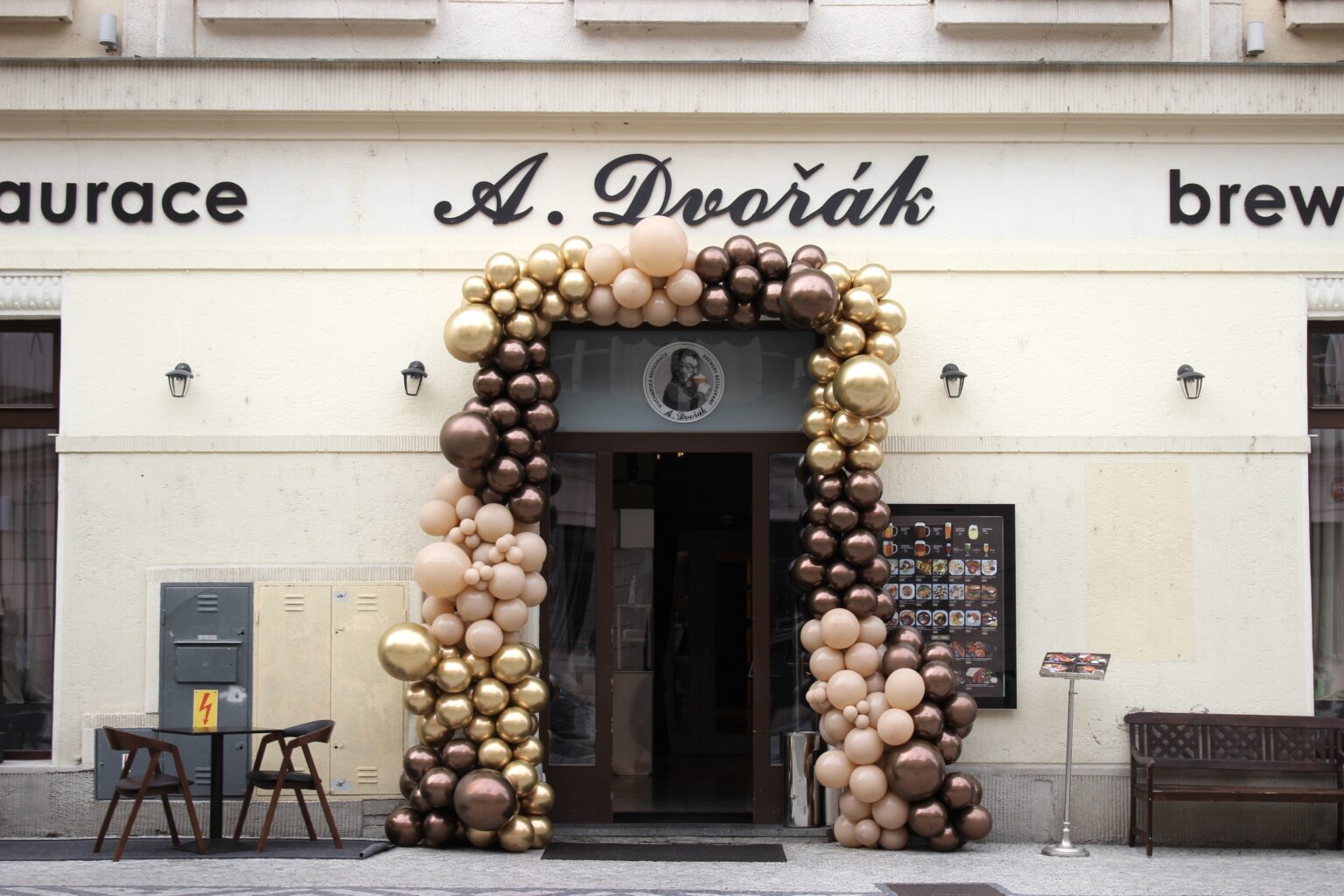 The entrance to the A. Dvořák brewery restaurant in Prague at the official opening.